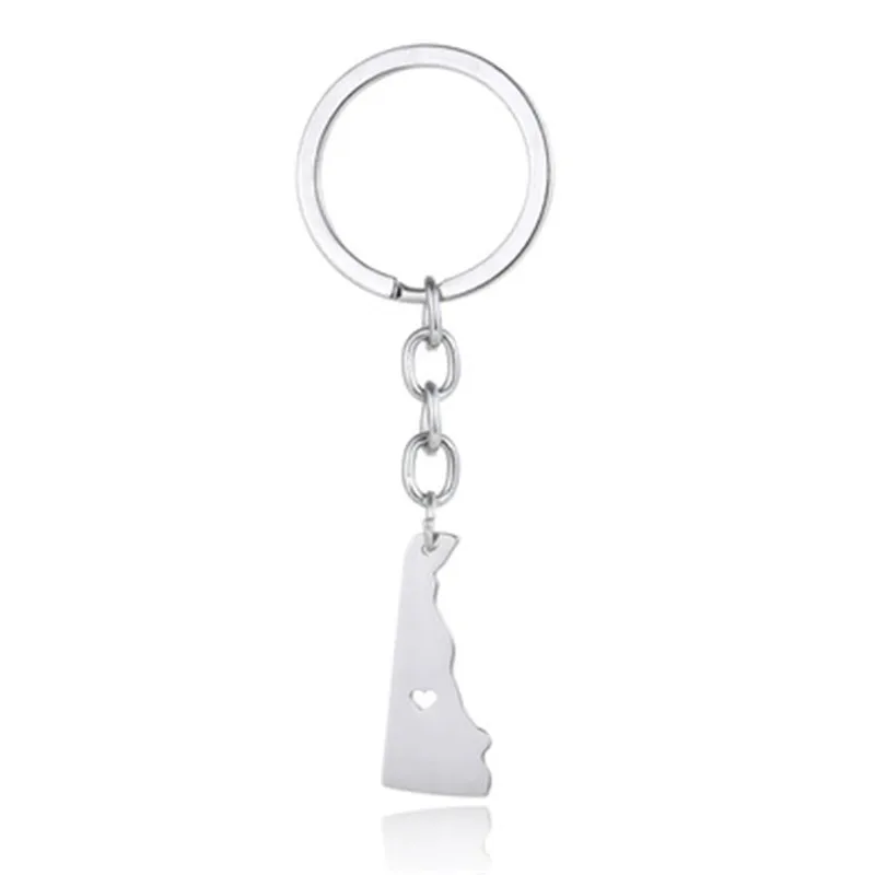 

Europe and the United States hot stainless steel United States Delaware map keychain key chain men and women jewelry