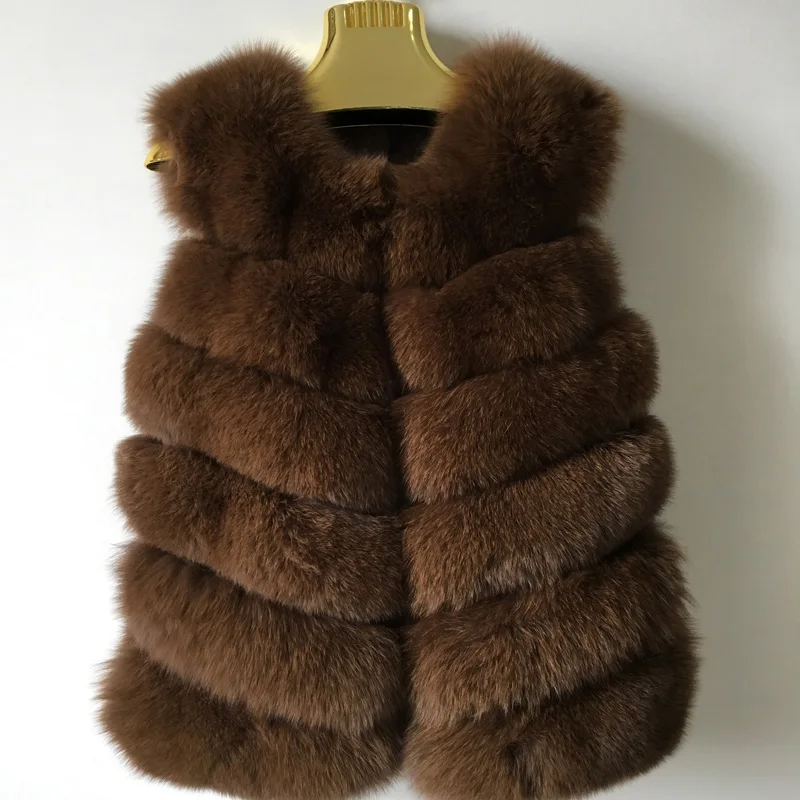 2021 Новая мода натурального меха лисы Жилет натуральным лисьим мехом меховая