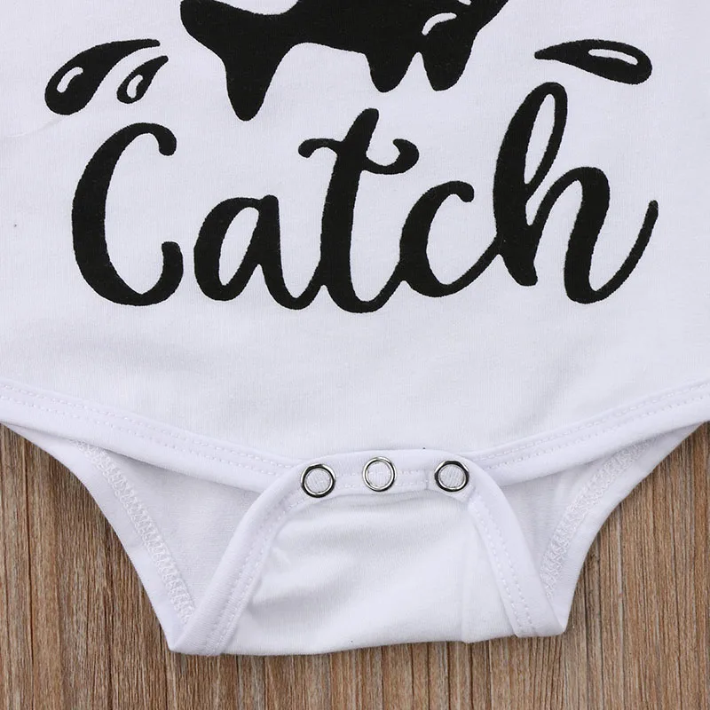 Детский хлопковый комбинезон с коротким рукавом и надписью Fish Catch|baby clothes|cotton