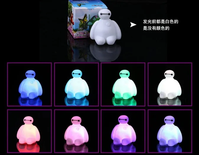 Фирменная Новинка Цвета изменение Творческий мультфильм Baymax СВЕТОДИОДНЫЙ Ночник светильник украшения ночник, отличный подарок для детей