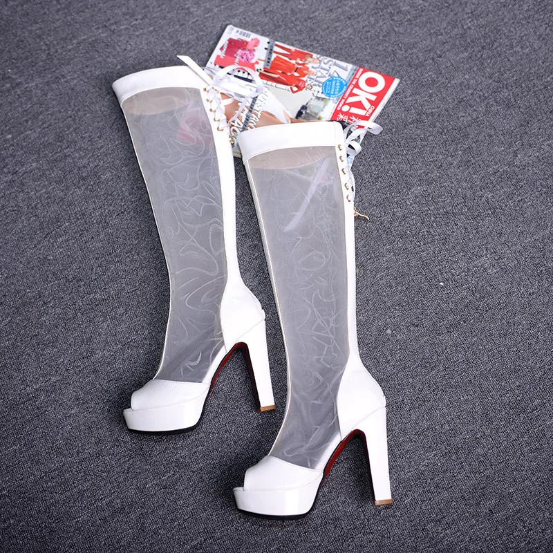 2017 Женская Мода Длинные Сапоги Над Коленом Высокие Квадратных Пятки платформа