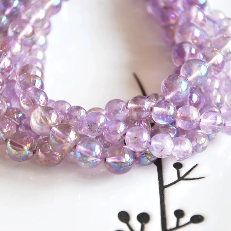 

natural lavender purple angel aqua aura amethyst 6-12mm round loose beads jewelry making DIY for women