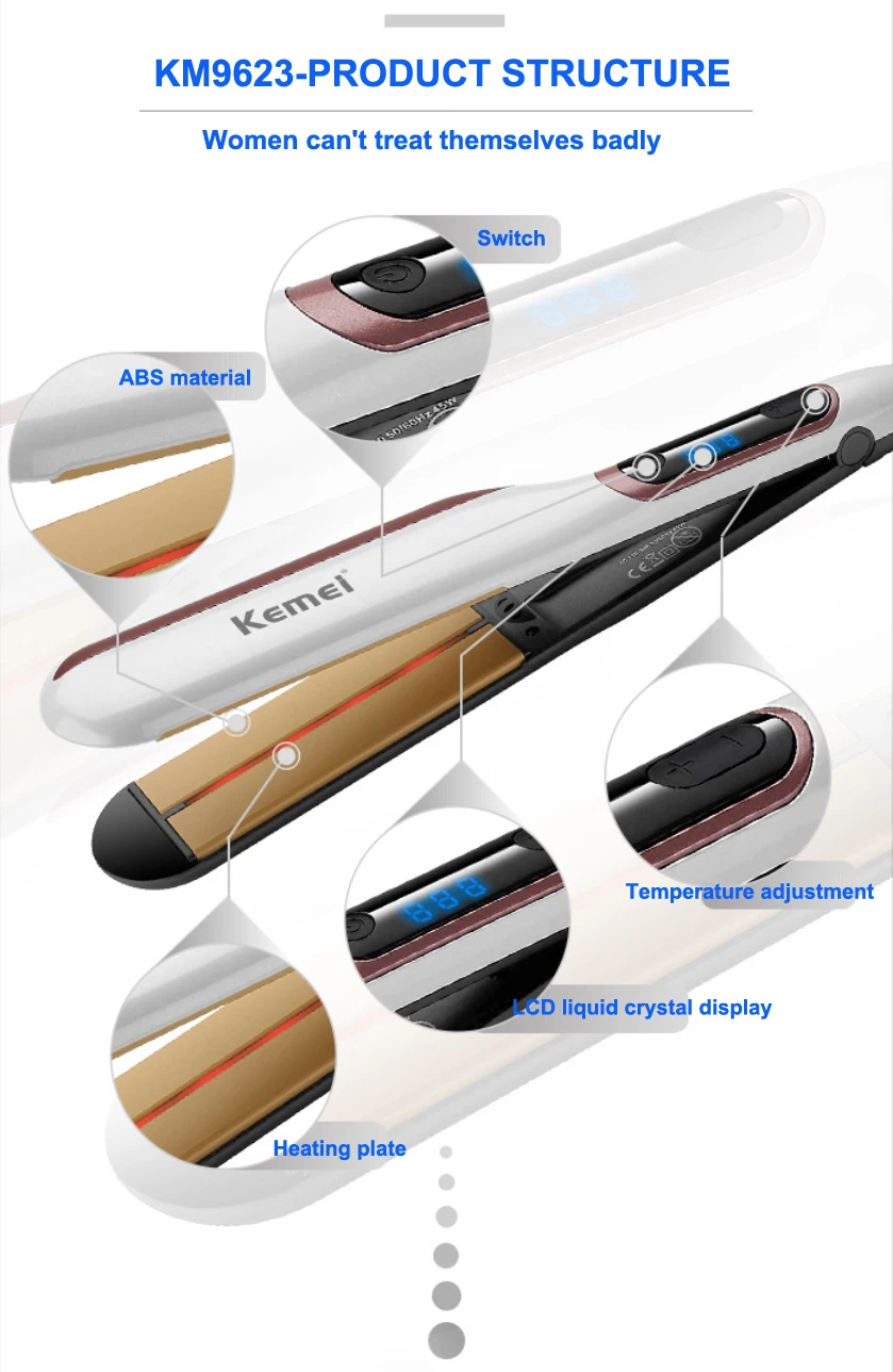 Kemei KM-9623 temperature control infrared hair straightener straight splint LCD display perm irons | Красота и здоровье