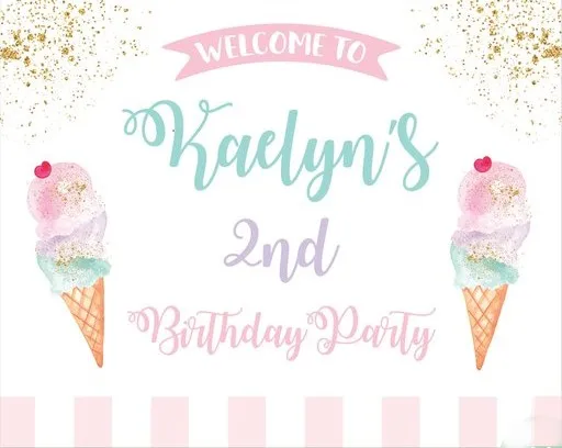 

Custom Ice Cream Pink And White Striped Sequins Birthday backgrounds Computer print party photo backdrop