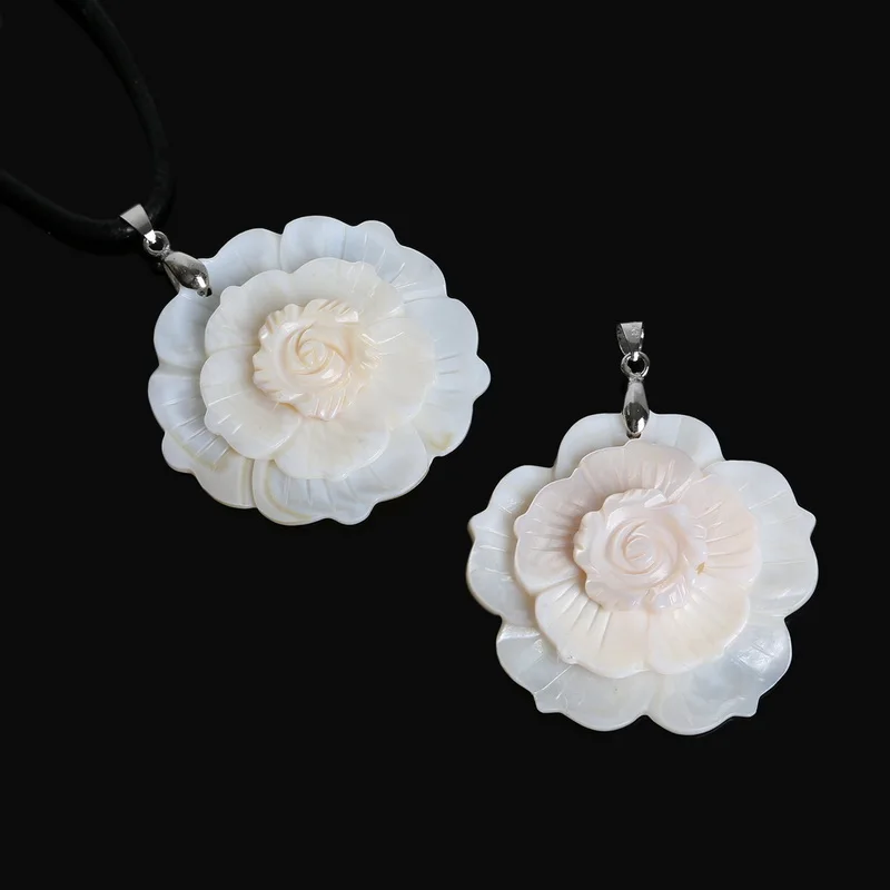 Новый дизайн натуральный перламутровый 3-слойный цветочный кулон в виде черного