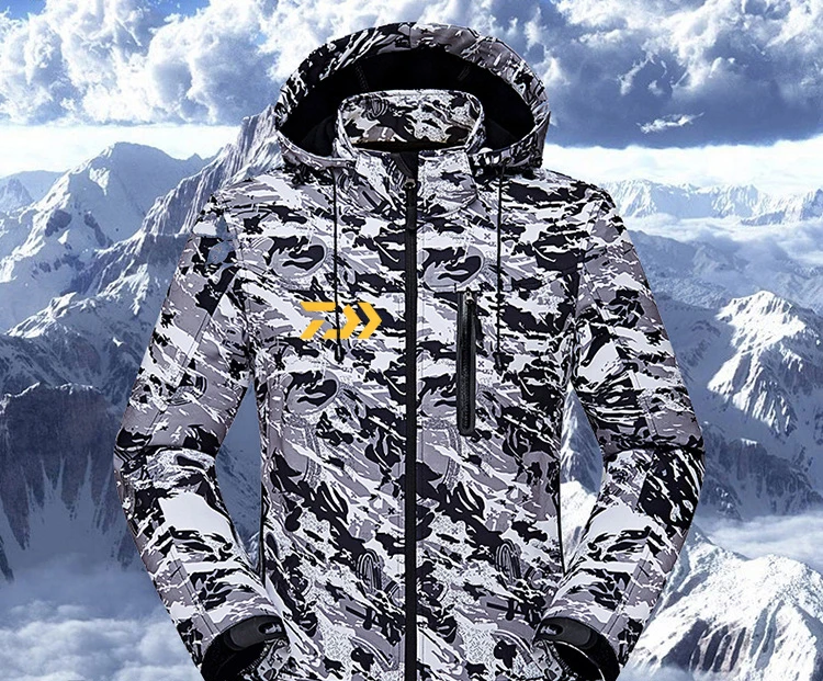 Камуфляжные куртки для рыбалки DAIWA, уличная Толстая теплая одежда для кемпинга, походов, рыбалки, Мужская зимняя одежда с капюшоном, пуховое пальто для рыбалки на открытом воздухе
