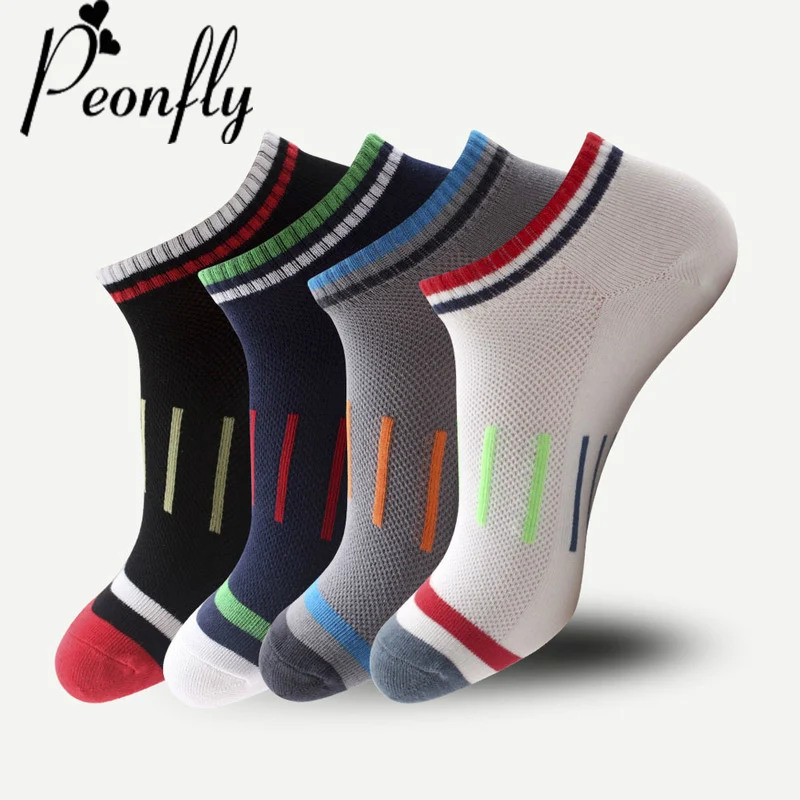 peonfly мужчин высокого качества полосатые короткие смешные носки в полоску цветные