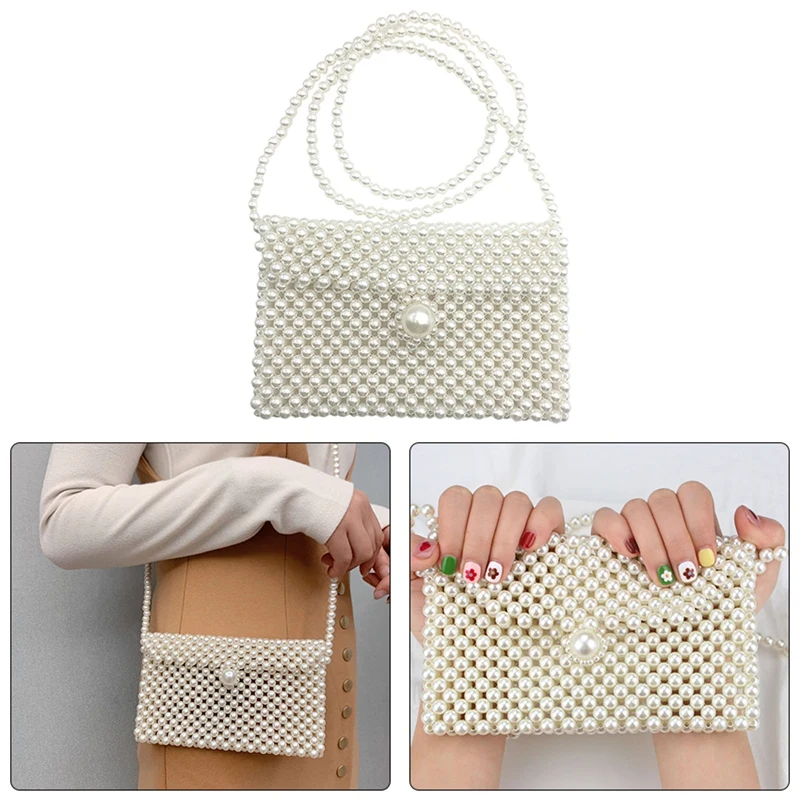 

Hand-Woven Pearl Bags Lady Beaded Shoulder Bag Women Party Vintage Handbag Ins Small Flap Bag Mini Cross Body Bag