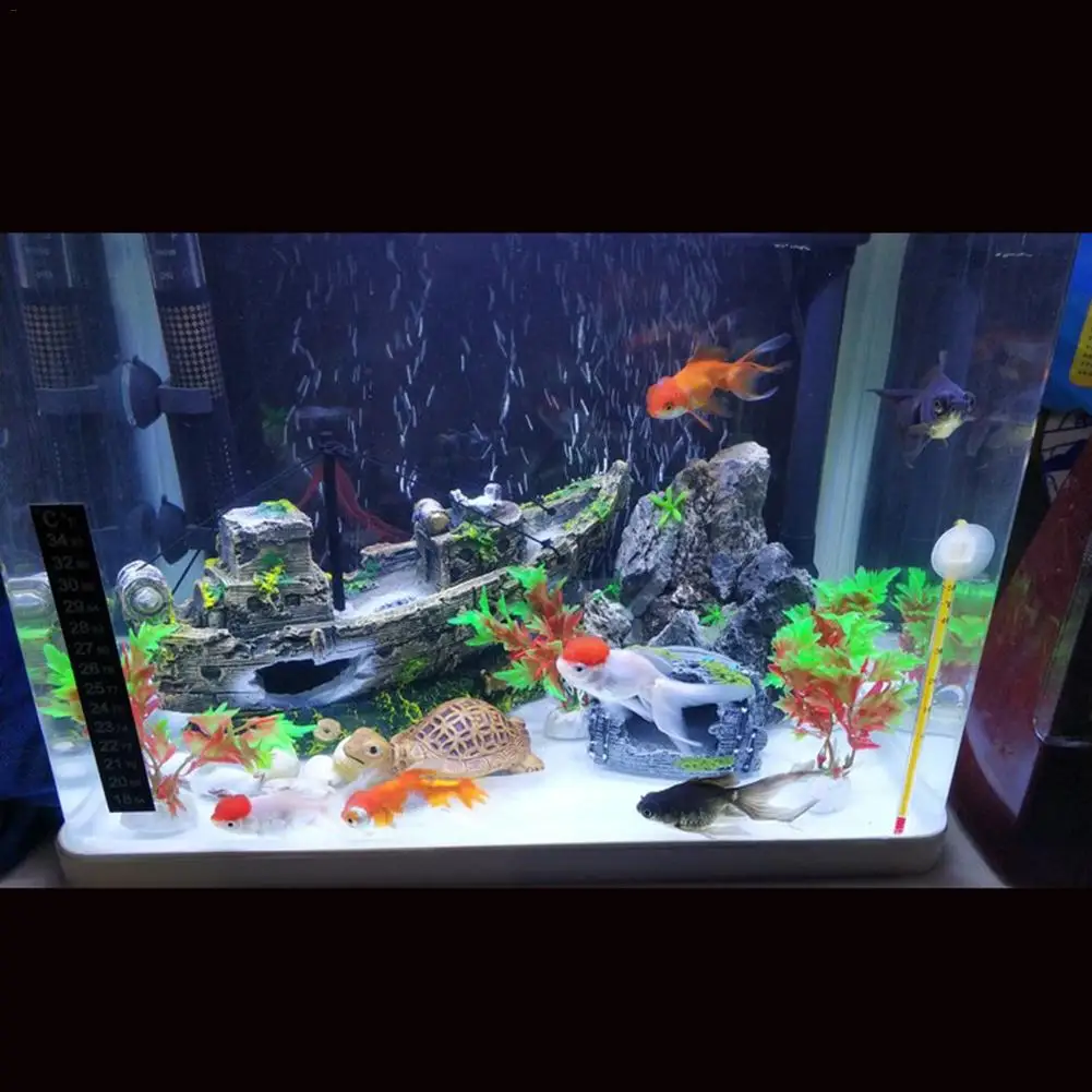 

26x10x18cm Aquarium Landscaping Resin Boat Fish Tank Decoration Simulation Hollow Wreck Aquarium Ornament Shelter Cave Craft