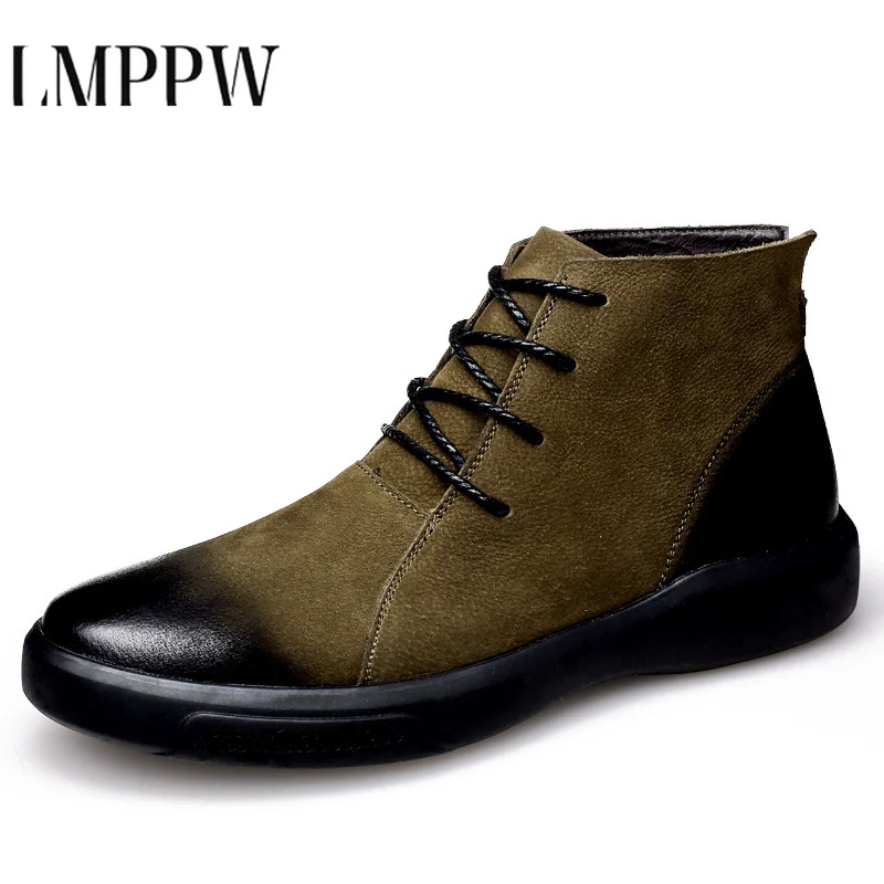 Genuine Leather Men Boots Autumn Winter Ankle High Top Shoes Outdoor Casual Leisure Fashion Riding 2.5a |