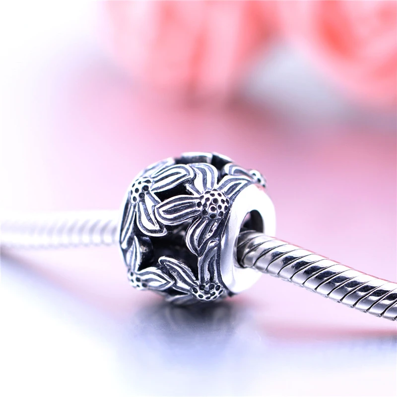 Стерлинговое Серебро винтажные Шарм-бусины в виде цветка подходят европейские