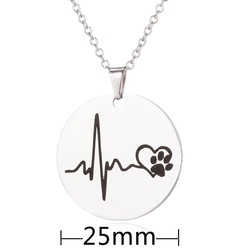 Yiustar Tiny Round Shape Electrocardiogram Necklace Boys Girls Love Stainless Steel Pet Paw Necklaces Women Accessories | Украшения и