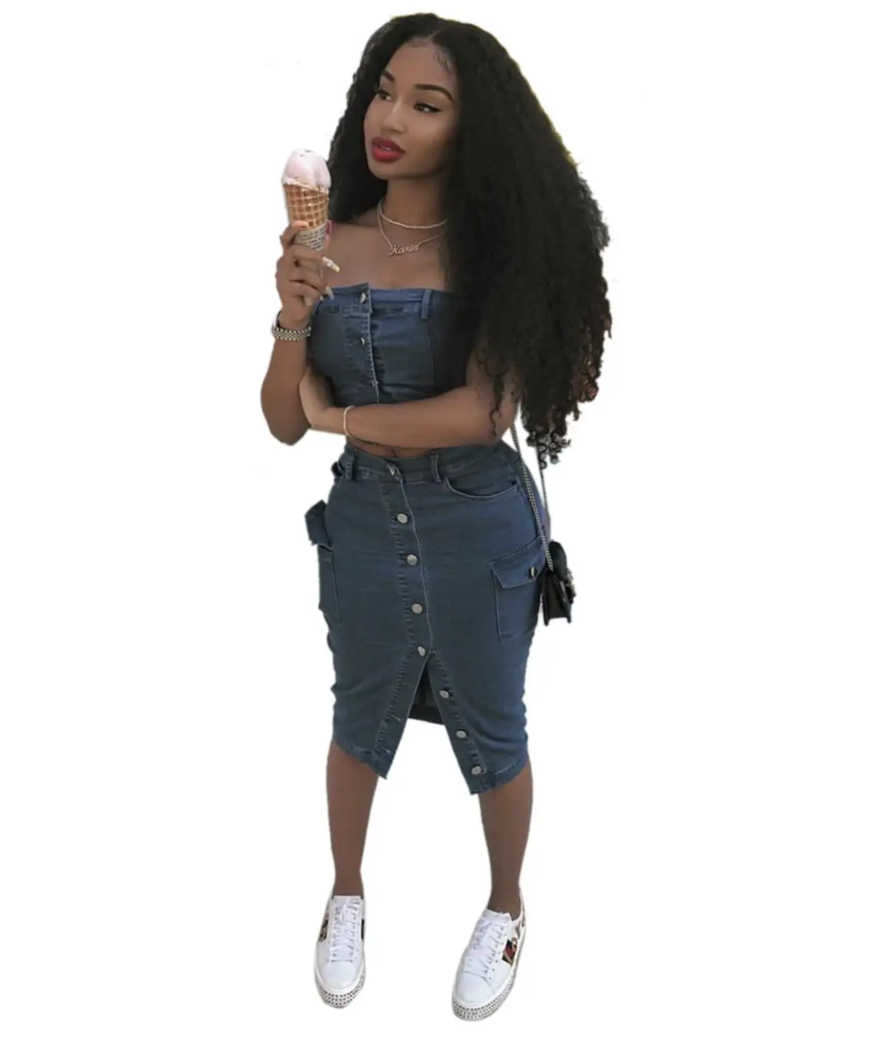 Женский джинсовый Топ без бретелек с карманами на кнопках короткий топ средней