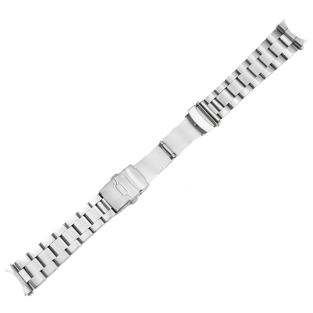 Rolamy 20 22mm Silver Brushed Hollow Curved End Solid Links Replacement Watch Band Strap Bracelet Double Push Clasp For Seiko