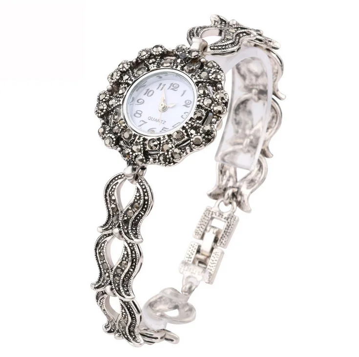 Часы наручные женские кварцевые под античное серебро с браслетом|mujer reloj|mujeres