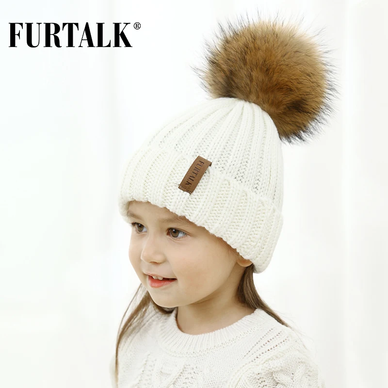 Furtalk Унисекс детей в возрасте 2 7 теплые зимние Pom Hat для мальчиков и девочек