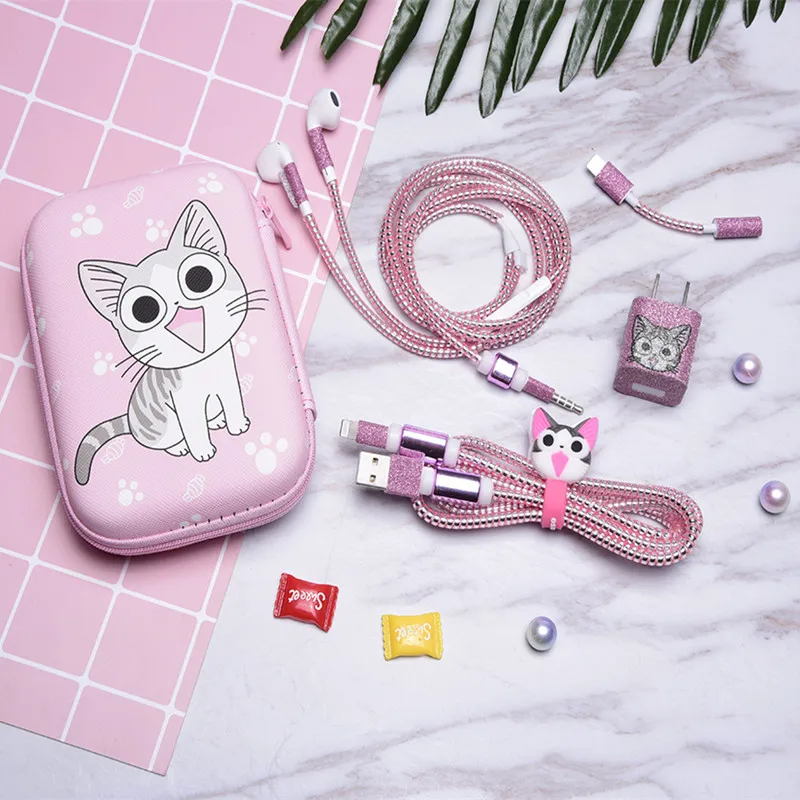 style 4 1,5 м милый мультфильм USB кабель наушники протектор набор с кабелем Стикеры для намотки Спиральный шнур протектор для iphone 5 6 6s 7 8plus - Цвет: style 4