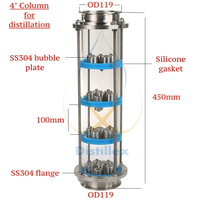 

NEW 4" SS304 bubble plates Distillation Column with 4 section for distillation .Glass column