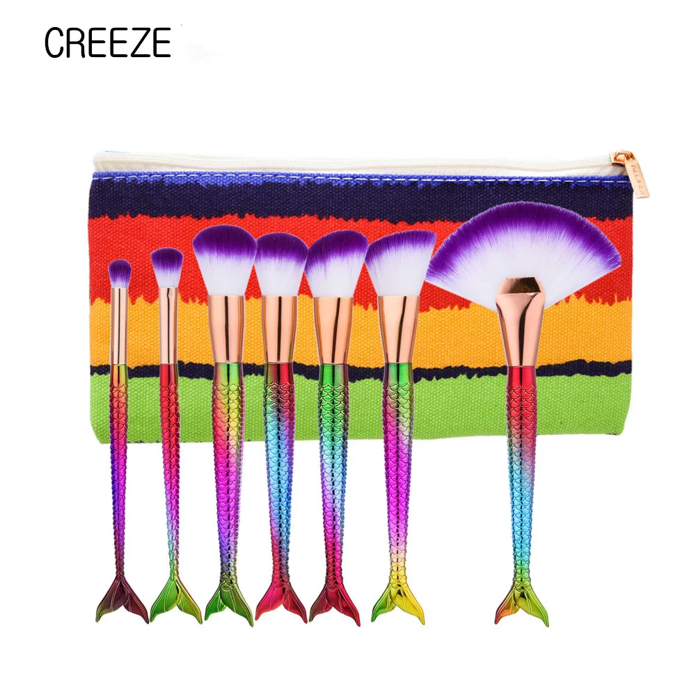 7 шт. Русалка Макияж Кисточки комплект Основа для макияжа лица косметический