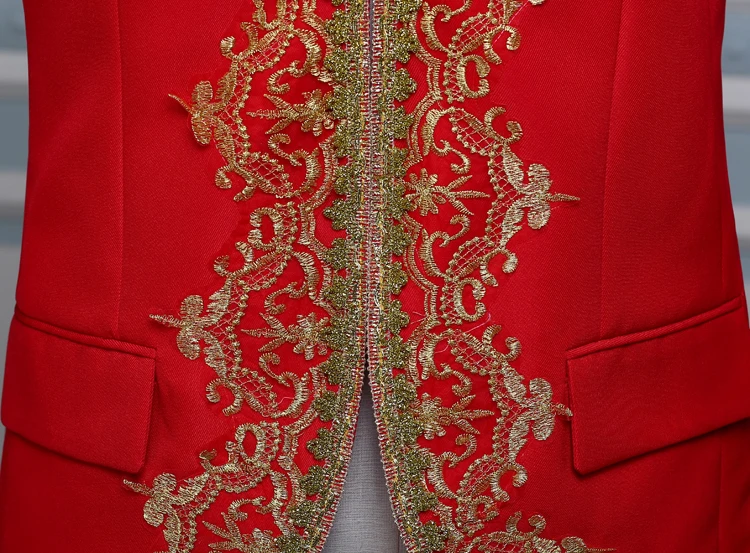 Классический мужской костюм для свадьбы 2018 красный белый черный с вышивкой