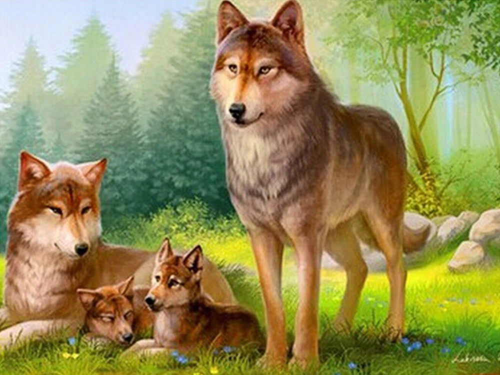 Алмазная мозаика Diy вышивка волк семья живое дерево полная Картина Вышивка
