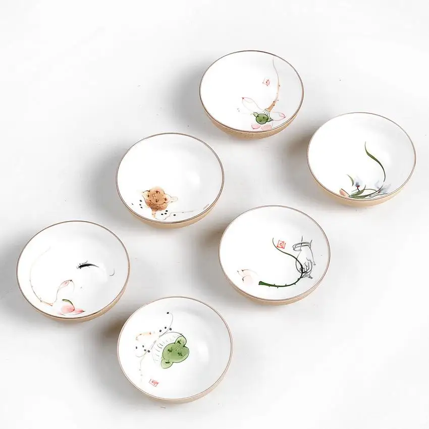Керамика большой Размеры фарфорная чашка для чая Gaiwan и рисунком «кунг-фу чайный сервиз ручной росписью нарисованная маленькая чаша для церемонии Декорации для дома - Цвет: 6pcs together