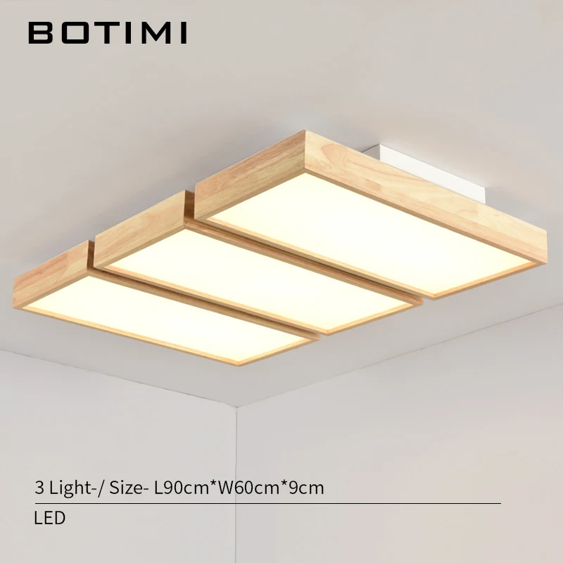 90X60X9CM BOTIMI 220V светодиодный потолочный светильник s деревянный квадратный потолочный светильник с дистанционным затемнением для гостиной, столовой, светильник, деревянные лампы для спальни - Цвет корпуса: 90X60X9CM