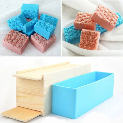 Зернистая силиконовая форма Роза с деревянной коробкой для мыла DIY ручные