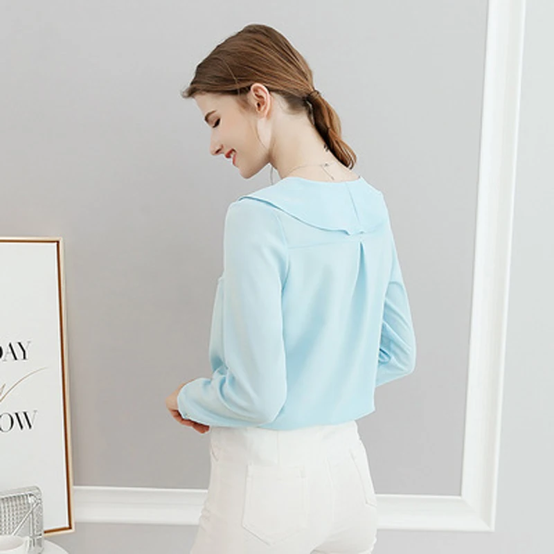 Новейшая женская шифоновая блузка модная Повседневная Блузка рубашка с длинным