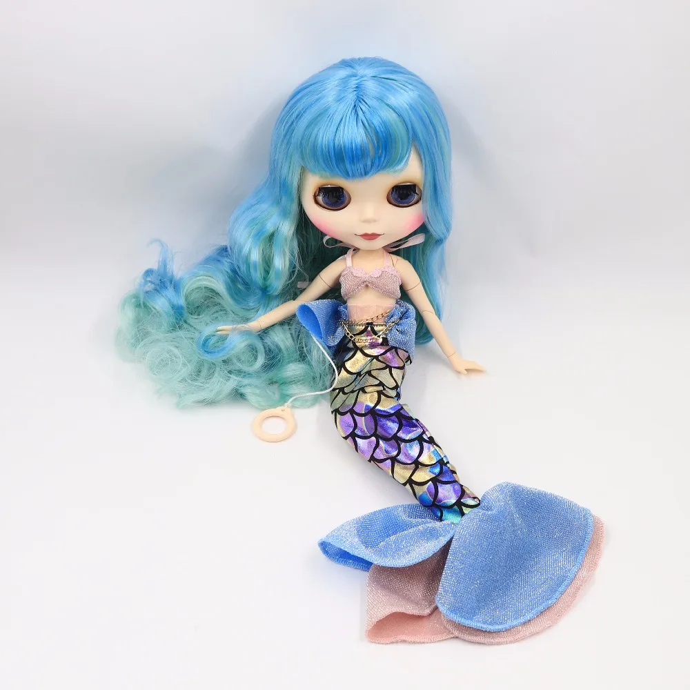 Заводская кукла blyth 280BL6227/4006 шарнирное тело, голубые и мятные волосы, матовое лицо, шарнирное тело, белая кожа, 1/6, 30 см