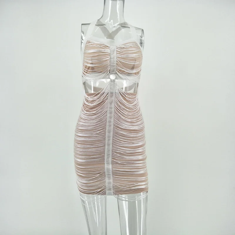 Бахрома драпировки градиент Ленточки спинки сексуальное платье ночной клуб