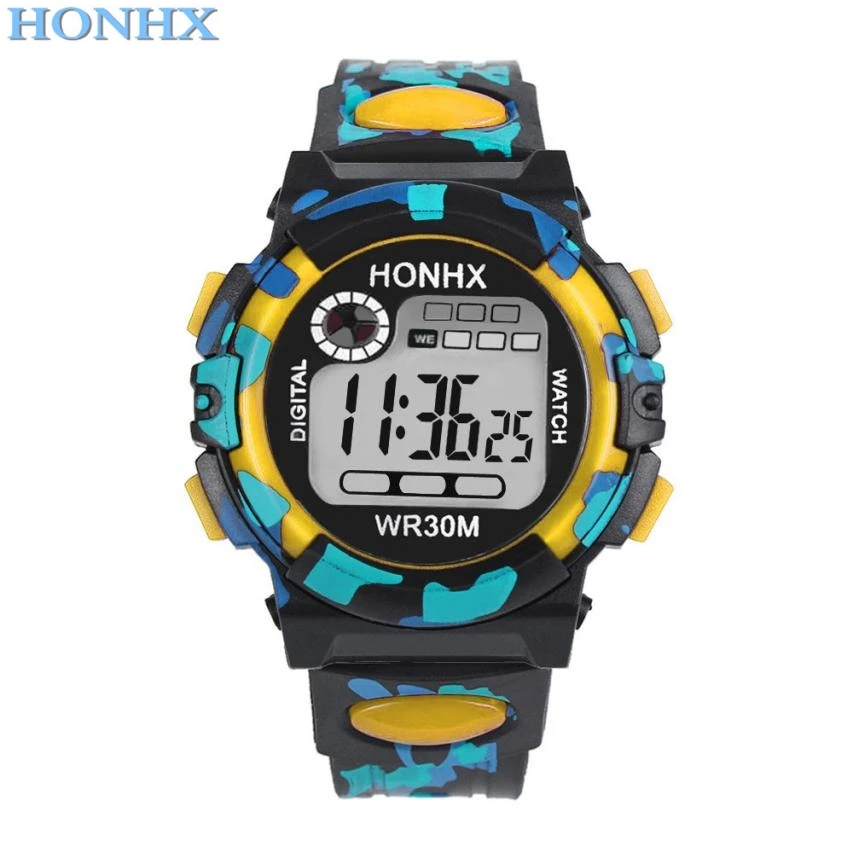 Yellow Детские спортивные часы,, HONHX, детские многофункциональные детские часы для мальчиков и девочек, водонепроницаемые спортивные электронные часы - Цвет: Yellow