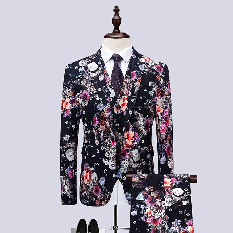 

Men's suit fashion floral suit three-piece suit (coat + pants + vest) men's dance party dress men's suits with pants trousers