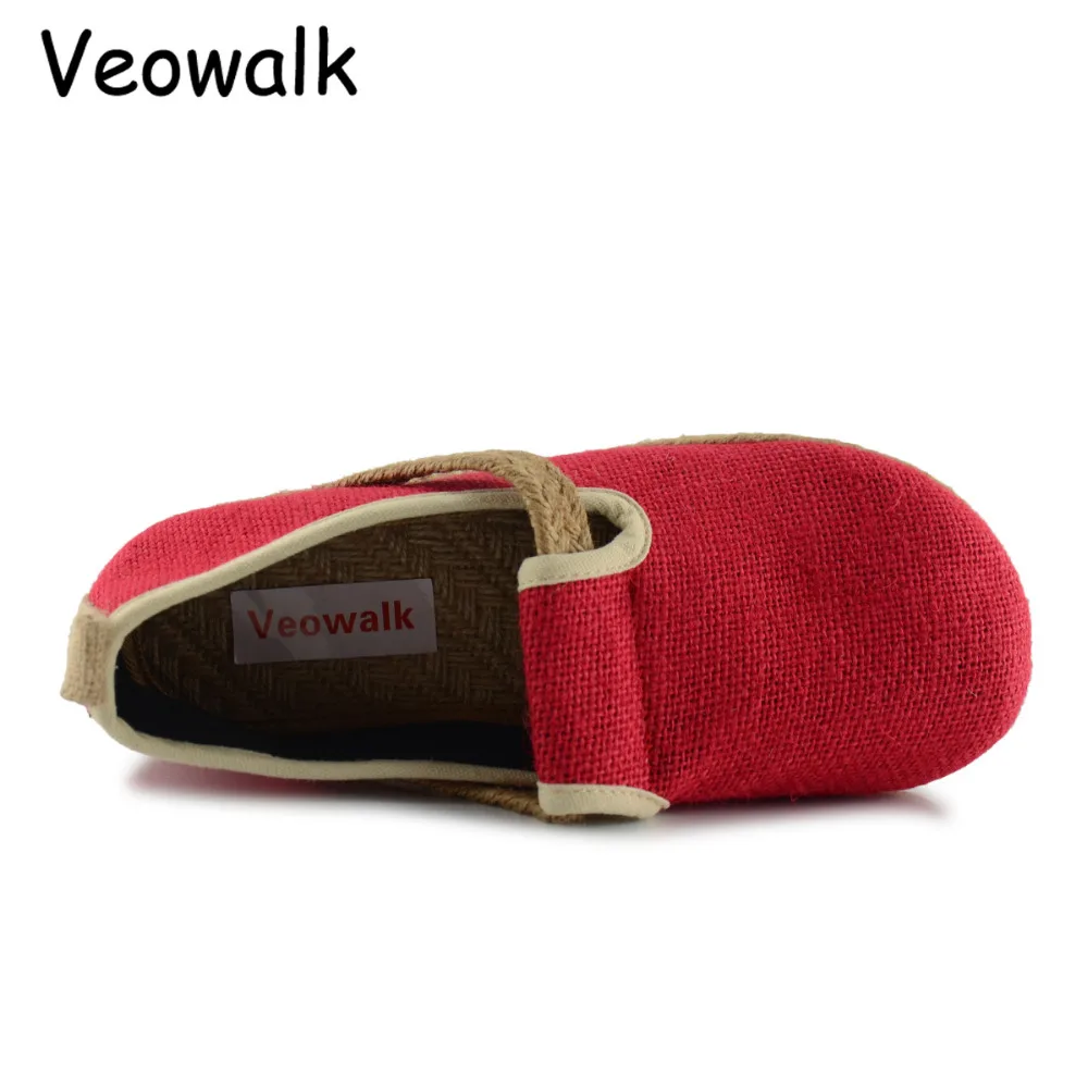 Veowalk/женское повседневное одноцветное белье; хлопковые лоферы; дышащая обувь в винтажном стиле; Женская парусиновая обувь без застежки; прогулочная обувь на плоской подошве с конопляной подошвой