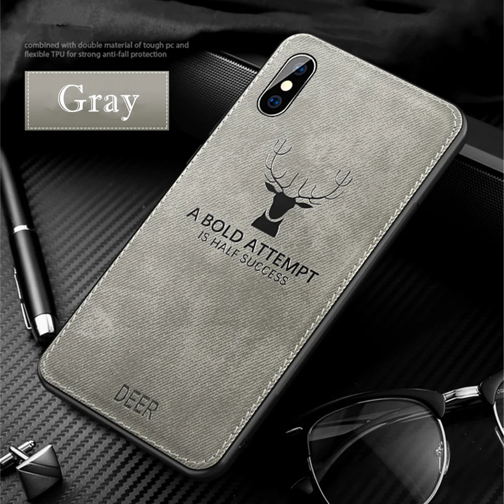 gray PDGB Прочный ТПУ чехол для iPhone X XS чехол для MAX XR 6 6s Plus 7 Plus 8 Plus модный тканевый узор задняя крышка чехол с оленем - Цвет: gray