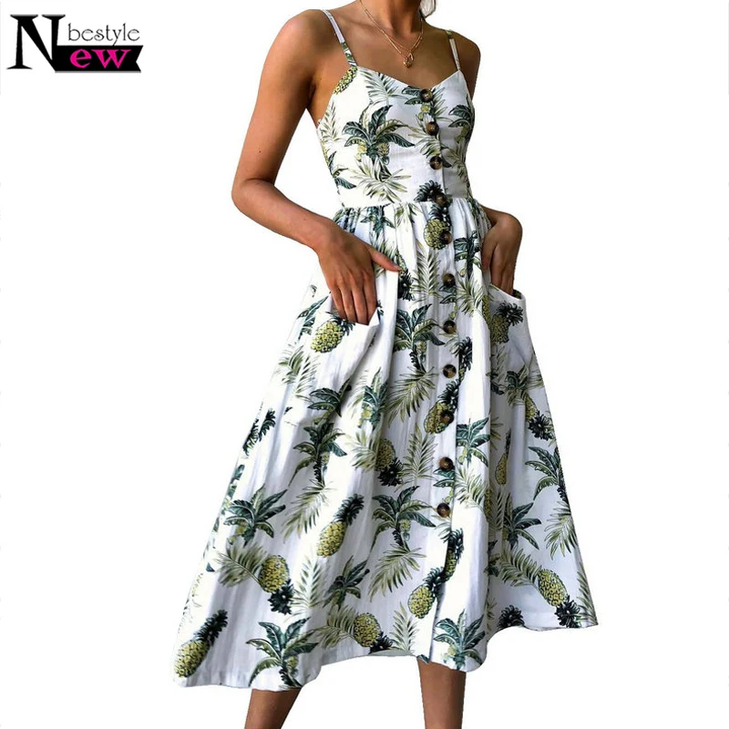 Summer Dress Women 2019 Sexy Boho Floral Tunic Beach Elegant Sundress Pocket Plus Size White Striped Female Vestidos | Женская одежда