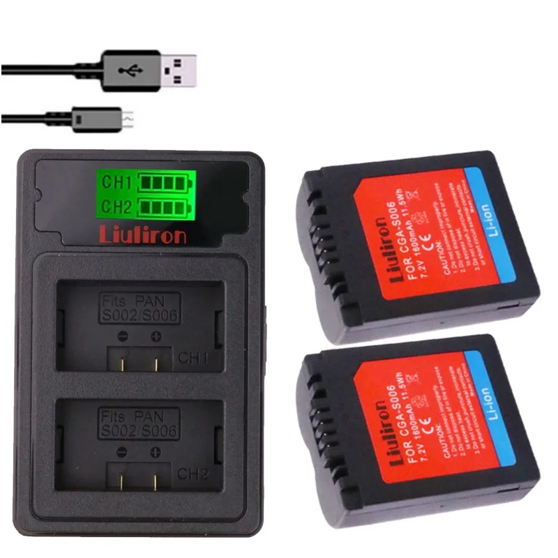 charger and 2battery CGA-S006 S006 DMW-BMA7 S006A CGR-S006E Батарея+ ЖК-дисплей двойной Зарядное устройство для цифрового фотоаппарата Panasonic Lumix DMC-FZ7 FZ8 FZ18 FZ28 FZ30 FZ35 FZ38 FZ50 - Цвет: charger and 2battery