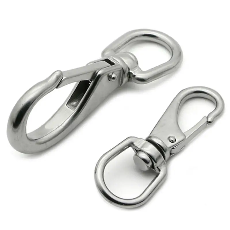 

2pcs M5 Multi-purpose Silver Swivel Eye Spring Snap Hook Quick hook Chain Fastener Hook Carabiner Stainless Steel Pet Leashes