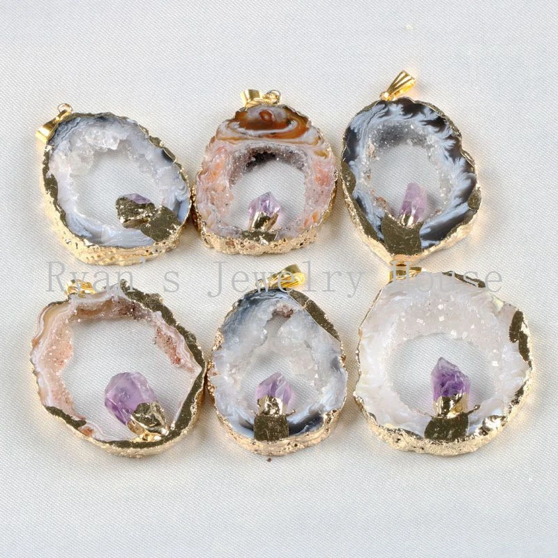 5 шт. золотистая Друза с агатами и аметистами|agate geodes|agate druzydruzy geode agate |