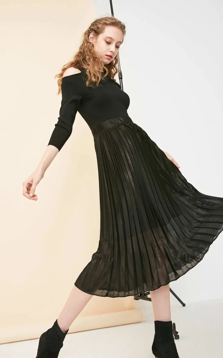 Vero Moda Новое Женское трикотажное Плиссированное длинное платье с открытыми плечами | 31837C517