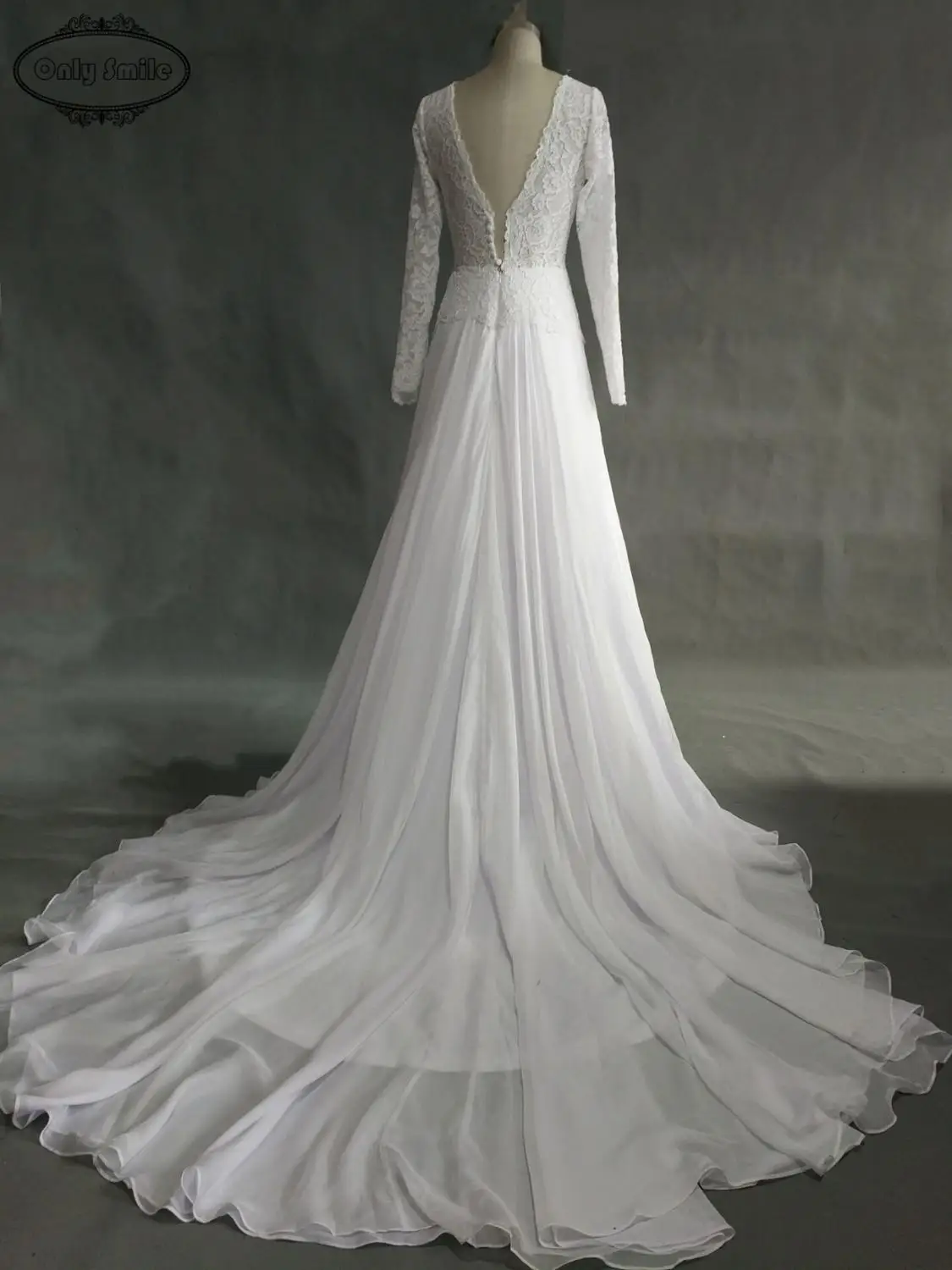 OnlySmile винтажные кружевные пикантные Свадебные платья с длинным рукавом Вечерние