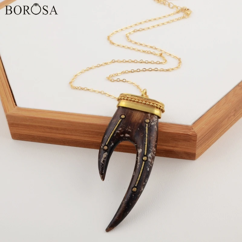 BOROSA 1 шт. золотой цвет коричневый каучук зуб Очаровательная подвеска ювелирные