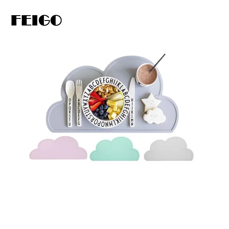 

FEIGO 1Pc Cloud Shaped Silicone Placemat Heat Mat Table Mat Children Meal Dinning Mats Non-toxic BPA Free 48*27cm Kids Pads F673