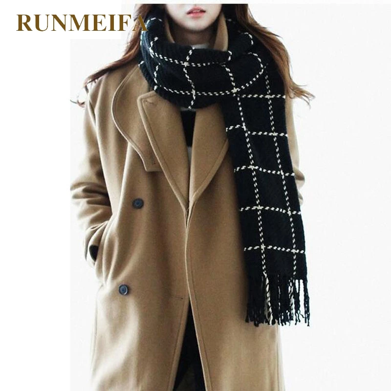 [RUNMEIFA] клетчатый шарф женский 2019 Черный Модный теплый Зимний палантин шаль одеяло