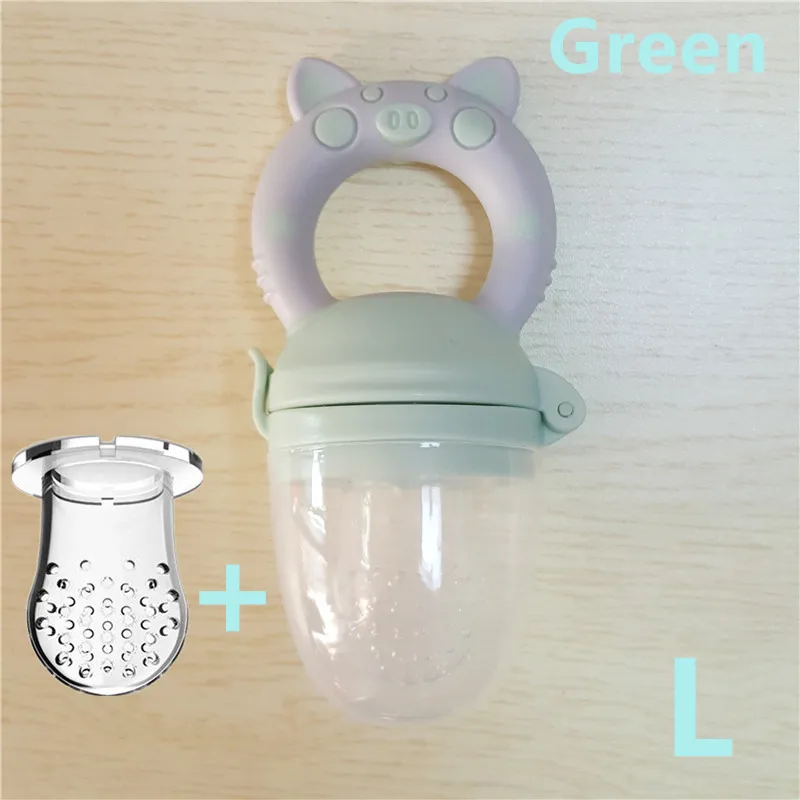 Green L Маленькая поросенок ручка соска кормушка для детского питания класс силикона PP обучение соска молоко свежие фрукты Nibbler соска бутылочки - Цвет: Green L