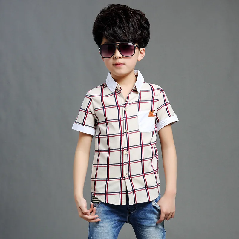 ActhInK мягкие рубашки для мальчиков с коротким рукавом в клетку летние хлопковые