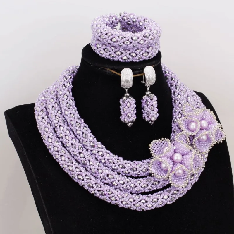 4UJewelry 18 8 дюймов сиреневое и серебряное Африканское ожерелье ювелирный набор