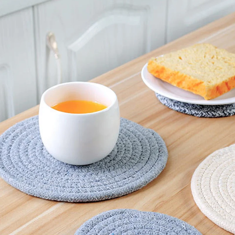 Однотонный нескользящий льняной коврик для стола круглый дизайн изоляционная