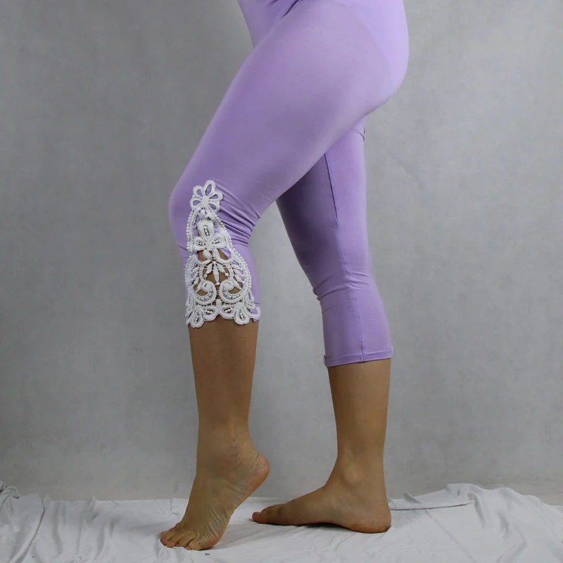 purple plus leggings Babbytoro женские леггинсы модал хлопок 3/4 Капри мягкие короткие непрозрачные Джеггинсы крючком кружева размера плюс 7XL 6XL 5XL XS красный розовый - Цвет: purple plus leggings