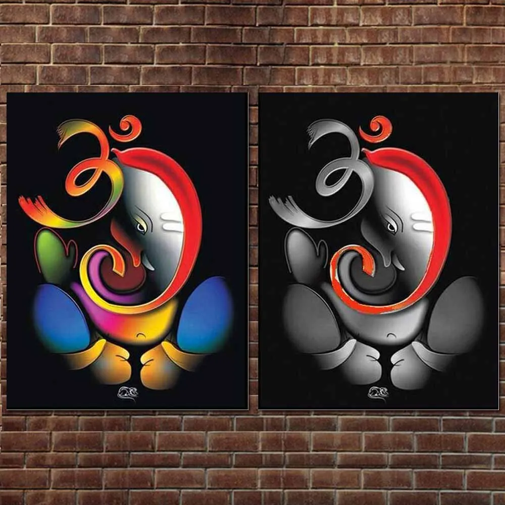 100% ручная роспись Om Ganesha ganпати масляная живопись на холсте Абстрактная